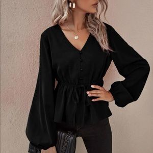 BLACK DRAWSTRING WAIST BLOUSE | SMALL [4]